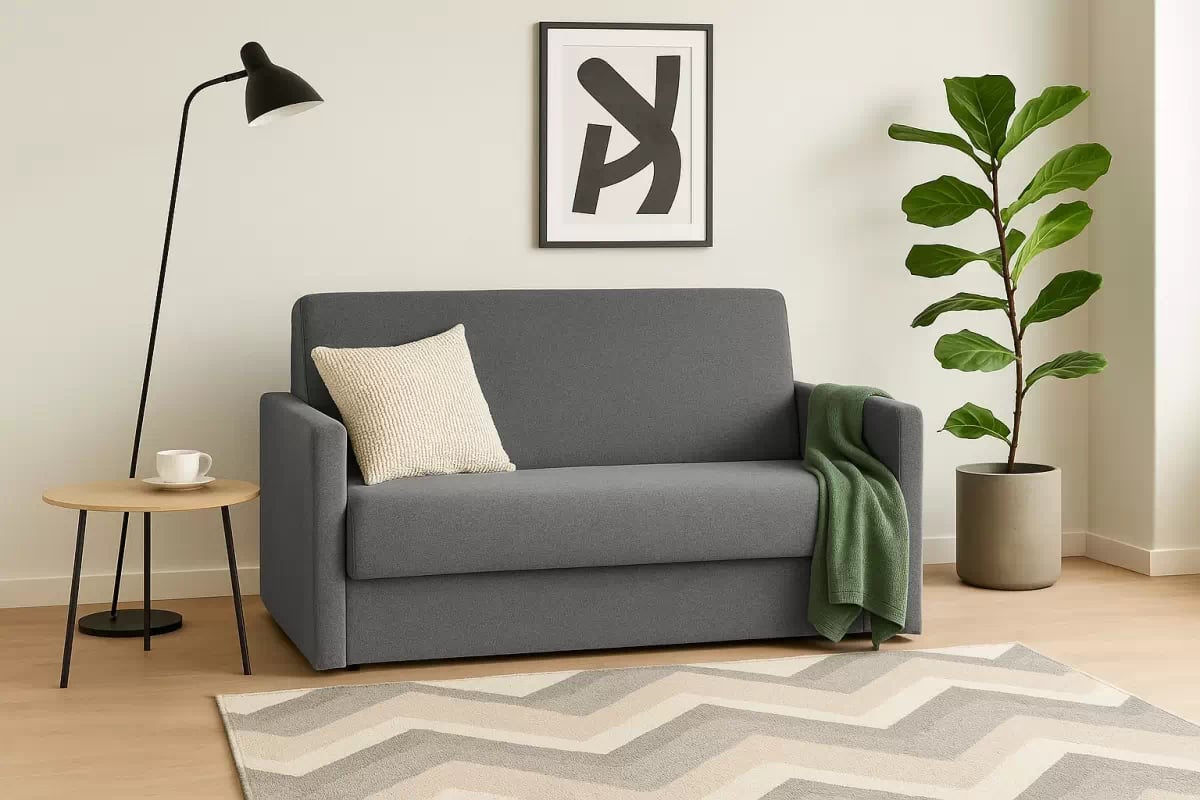 Rozkladacia pohovka Jolka 120 – sivá pletenina Flash 17 Pohovka Amerika Jolka 120 rozkladana - šedá plecionka Flash 17 