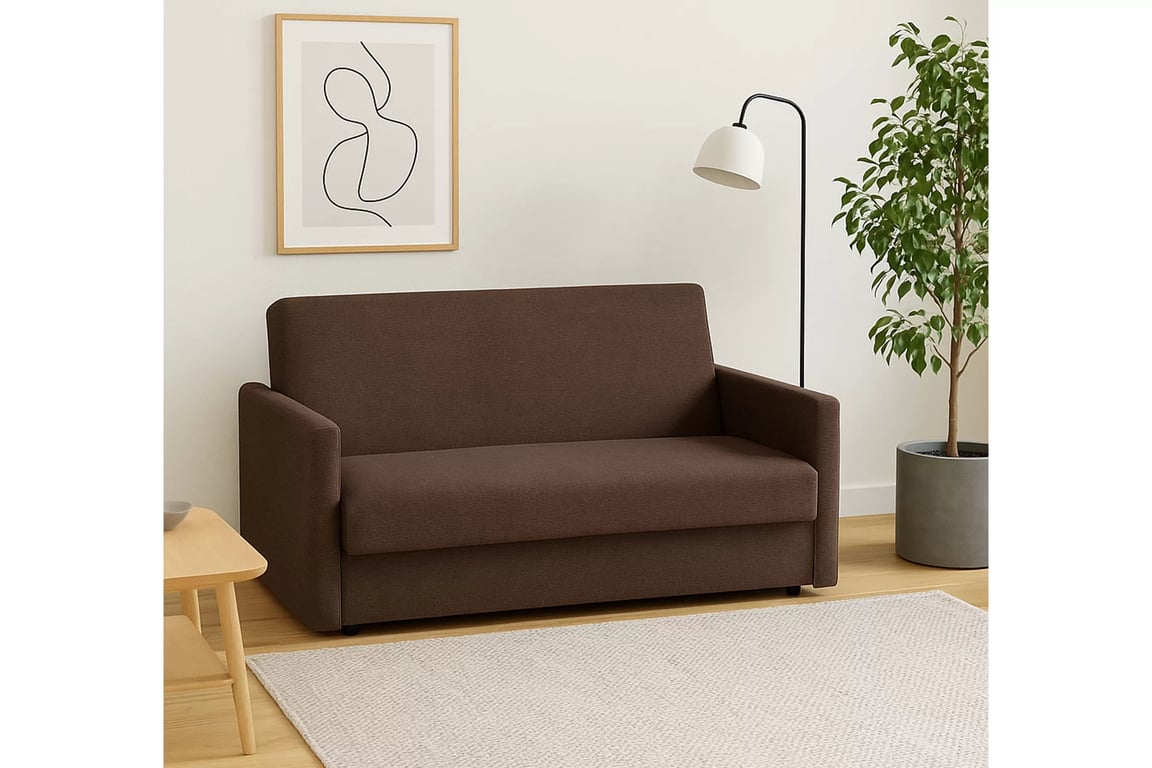 Rozkládací pohovka Jolka 140 cm - hnědá látka Sunrise 33 Pohovka Amerykanka Jolka 140 rozkladana - hnědá plecionka Sunrise 33 