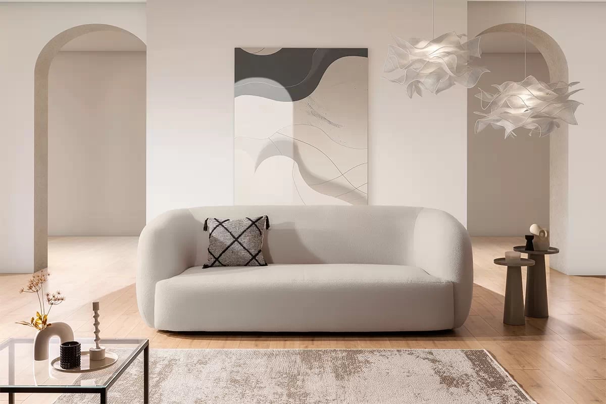 Pohovka Dalin III - béžová pletená látka Ado 1601 Halva Pohovka do obývacej izby Dalin III  - Béžová plecionka Ado 1601 Halva