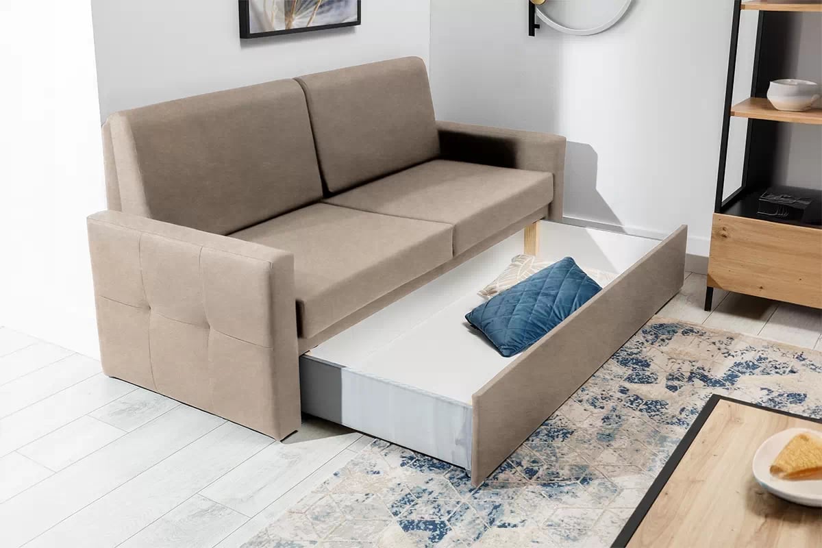Sofa Elegantia 160 na polohovateľný mechanizmus - béžový zamat ľahkočistiteľný Zetta 292 Pohovka Elegantia 160 do polkotapczanu - béžový zamat ľahkočistiaci Zetta 292