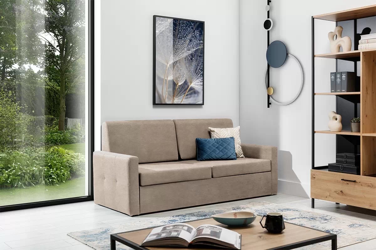 Sofa Elegantia 160 na polohovateľný mechanizmus - béžový zamat ľahkočistiteľný Zetta 292 Pohovka Elegantia 160 do polkotapczanu - béžový zamat ľahkočistiaci Zetta 292