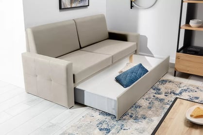 Sofa Elegantia 160 na polohovateľný mechanizmus - krémová tkanina Ado 1601 Halva Pohovka Elegantia 160 do polkotapczanu - kremowa plecionka Ado 1601 Halva