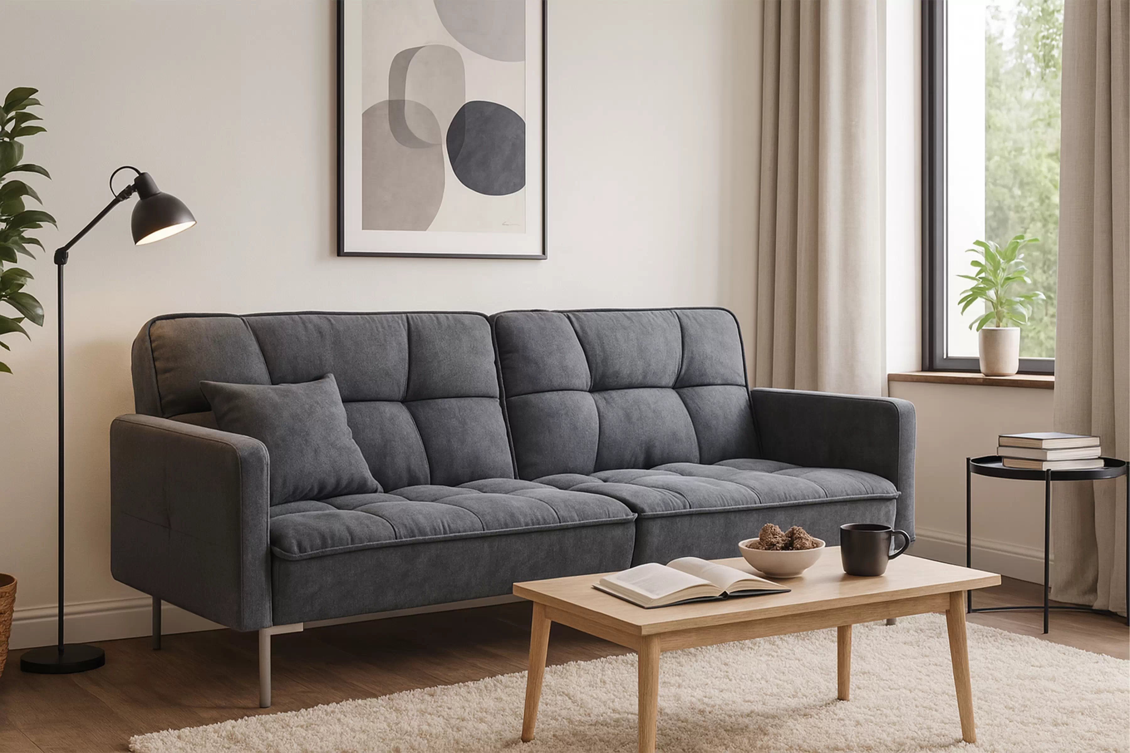 Rozkladacia trojpohovka Kitalio - sivá Pohovka Kitalio s funkciou spánku - popol