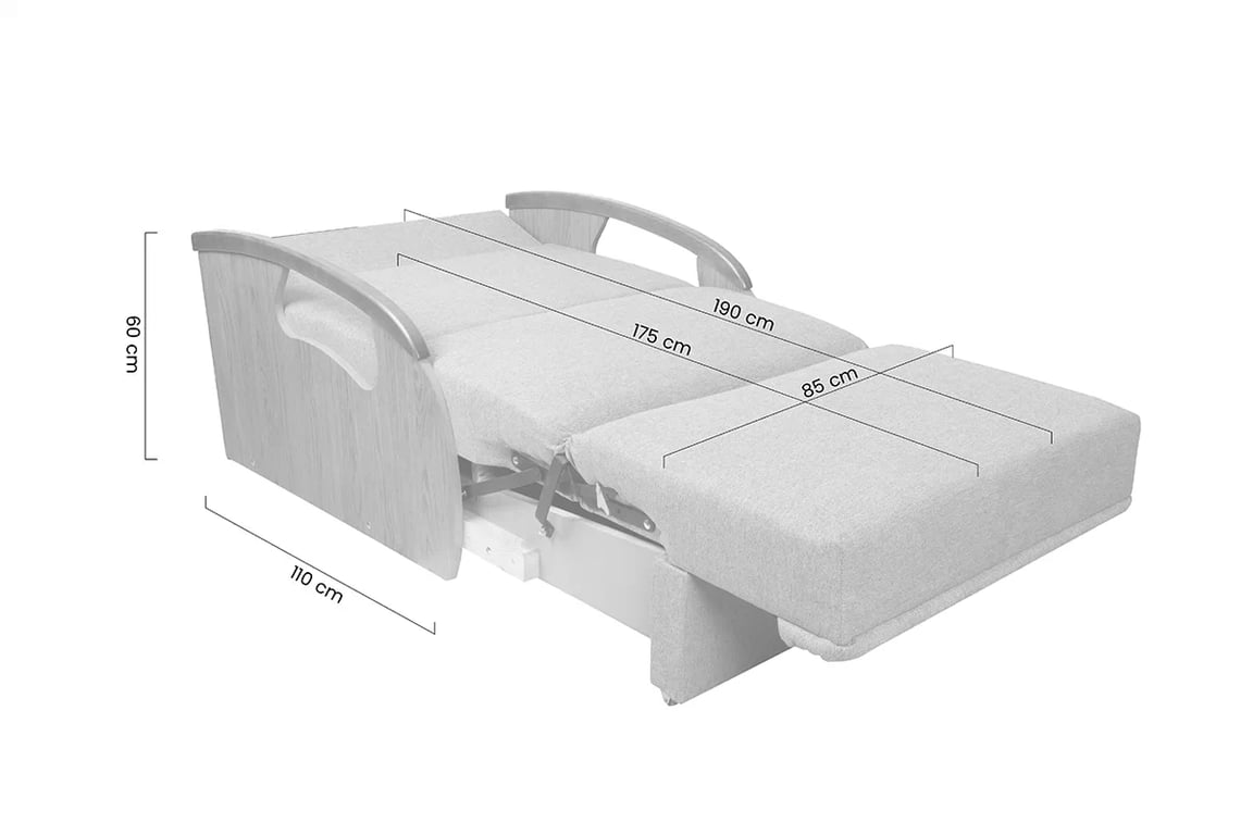 Rozkládací pohovka s úložným prostorem Sonia I - šedá Gemma 85 / střední ořech Pohovka rozkladana Amerykanka s úložným prostorem Sonia 85 - šedá plecionka Gemma 85 / sredni ořech