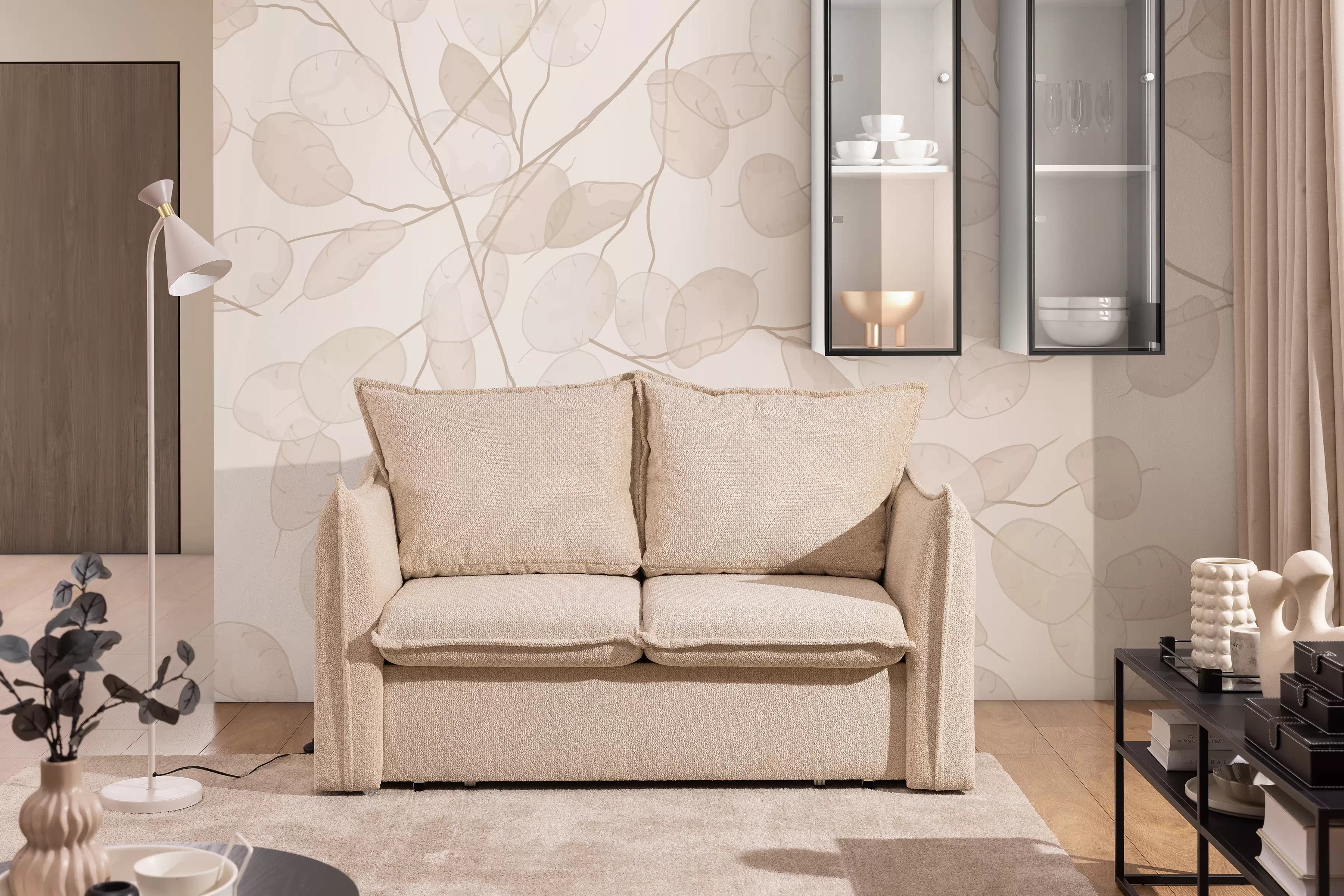 Rozkladacia dvojpohovka Liliamo - béžová žinylka Egon 26 Pohovka rozkladana Liliamo pre 2 osoby - béžový šenil Egon 26