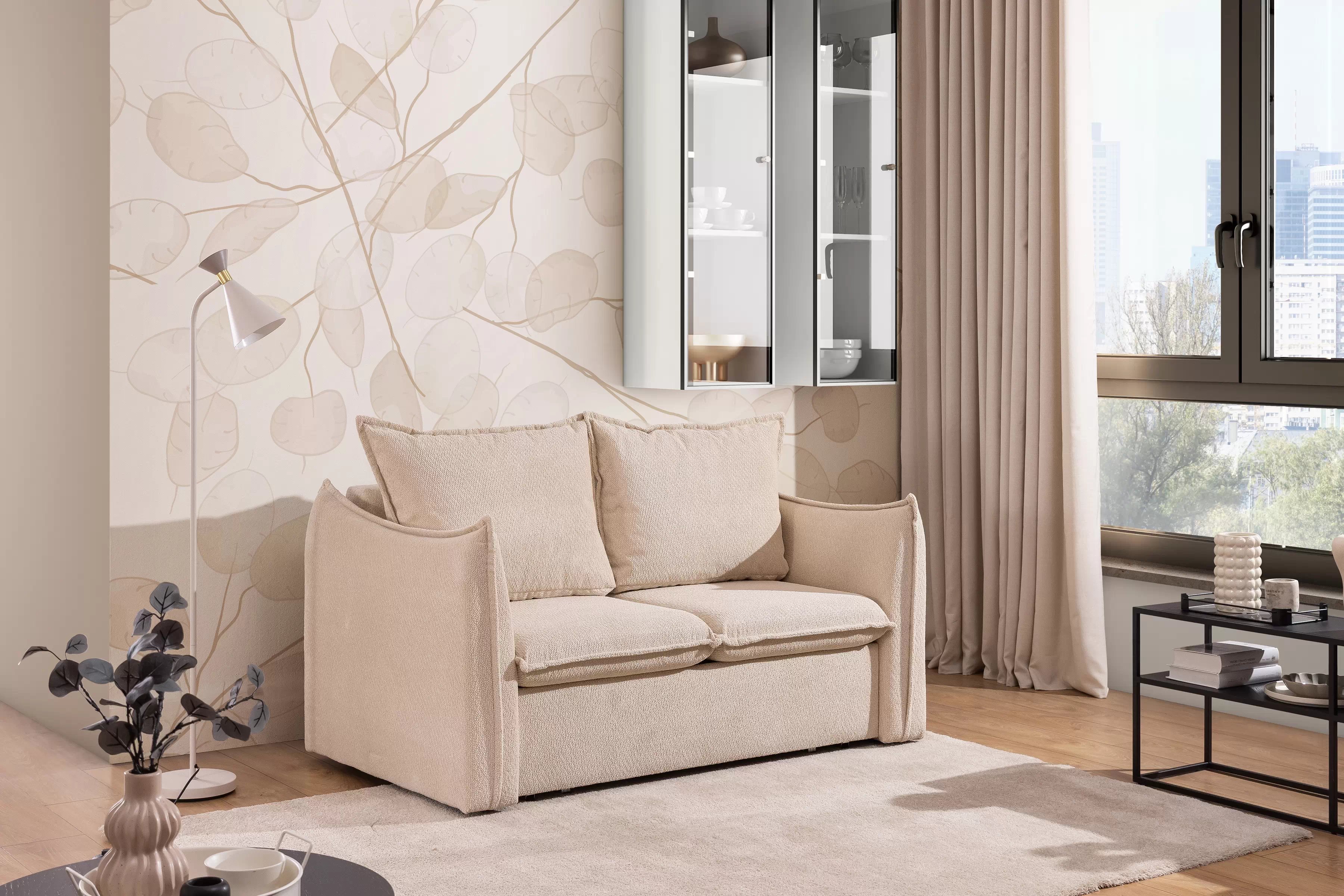 Rozkladacia dvojpohovka Liliamo - béžová žinylka Egon 26 Pohovka rozkladana Liliamo pre 2 osoby - béžový šenil Egon 26