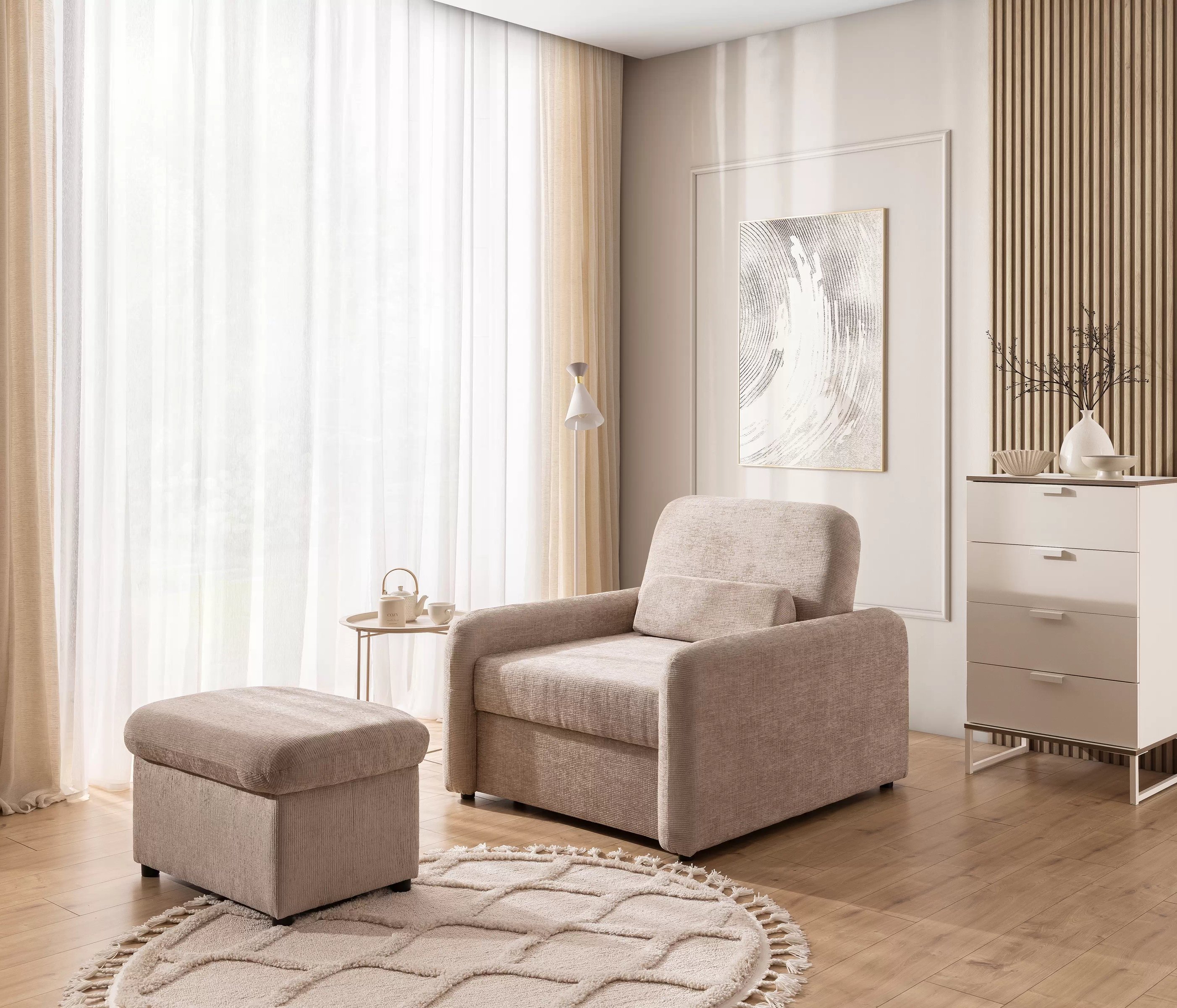 Jednomístná rozkládací pohovka Masilio - béžová Sierra 744 Pohovka rozkladana Masilio - béžová šenil Sierra 744