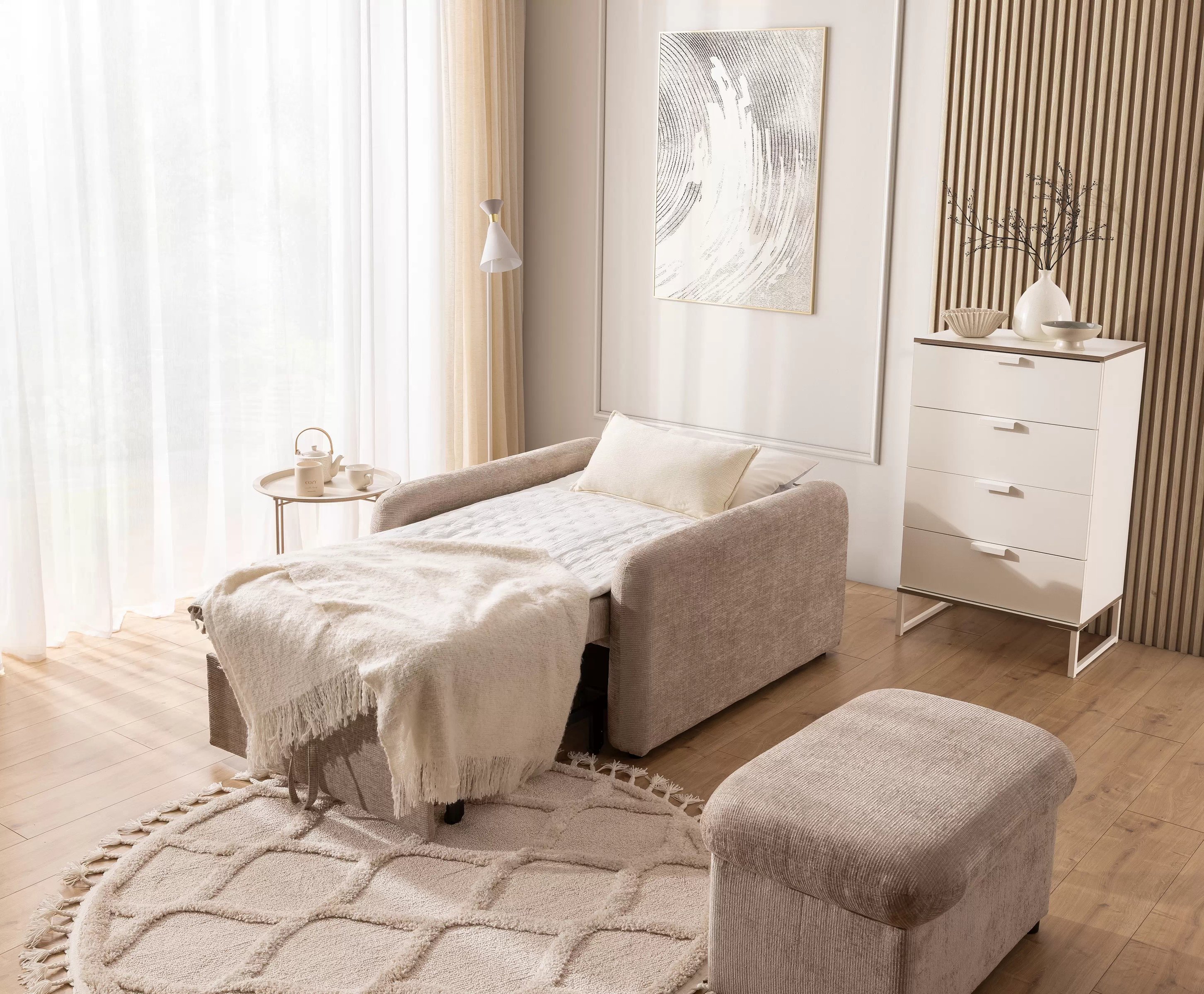 Jednomístná rozkládací pohovka Masilio - béžová Sierra 744 Pohovka rozkladana Masilio - béžová šenil Sierra 744