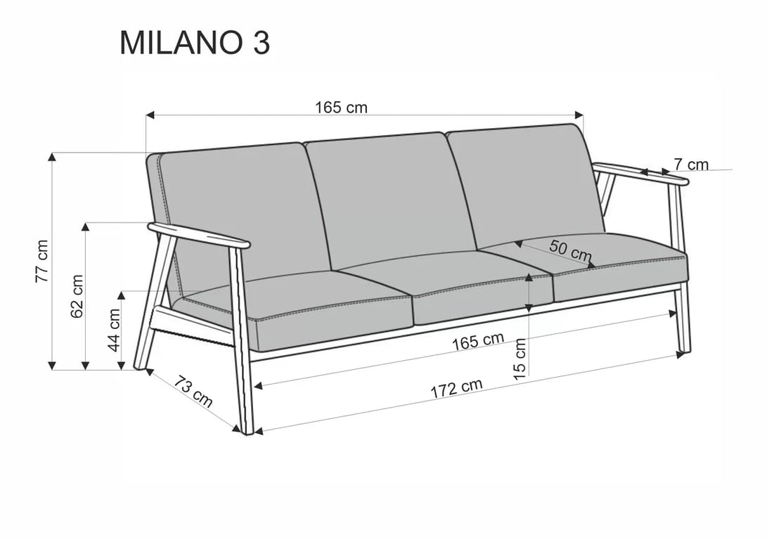 Třímístná pohovka Milano 3S - tmavý ořech / béžový samet Castel 15 Pohovka třímístná milano 3s - tmavý ořech / béžová velwet castel 15