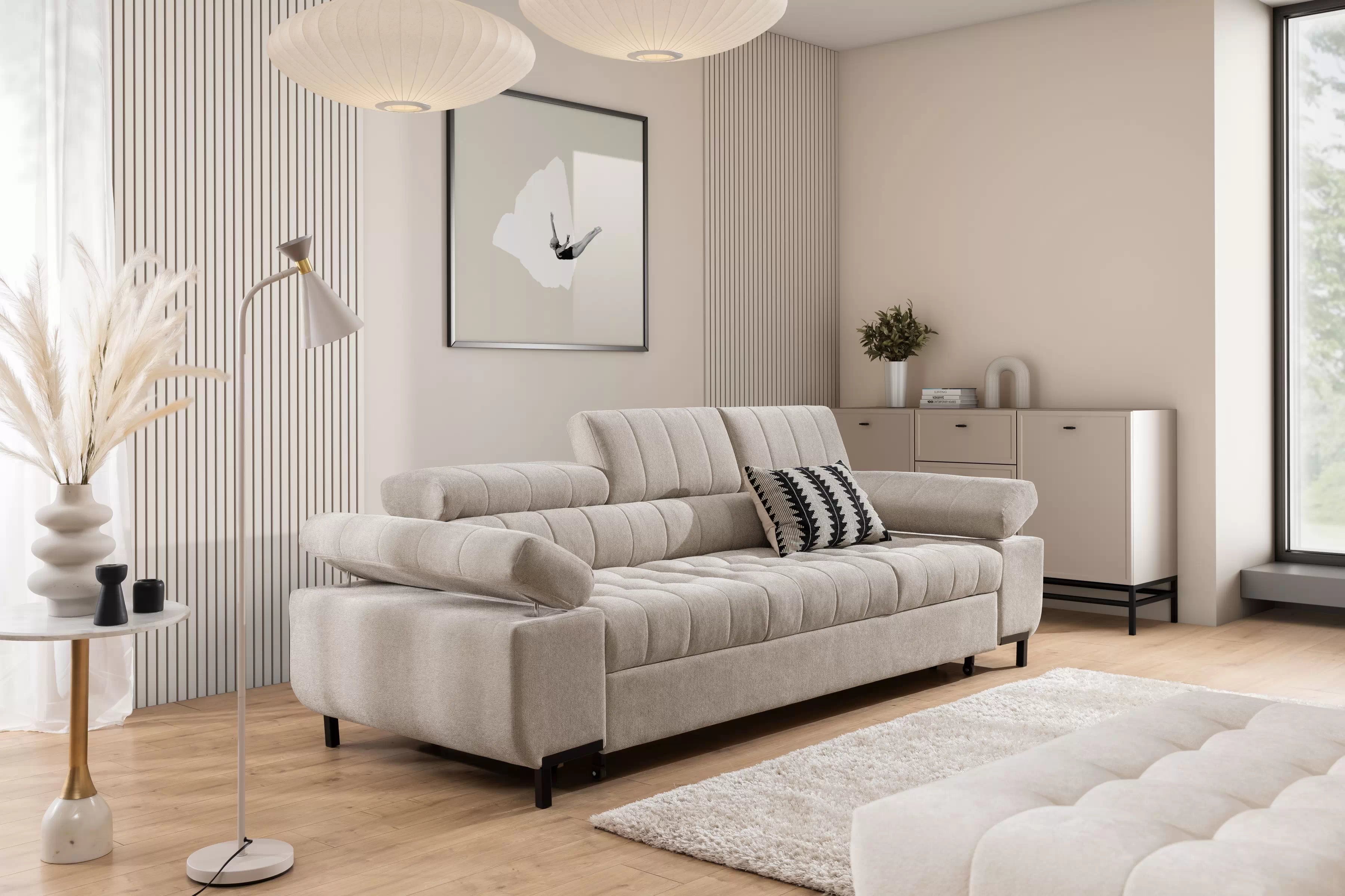 Trojsedák Tyrion s funkciou spania - béžový šenil Vibe 08 Pohovka trojmiestna Tyrion s funkciou spánku - béžový šenil Vibe 08