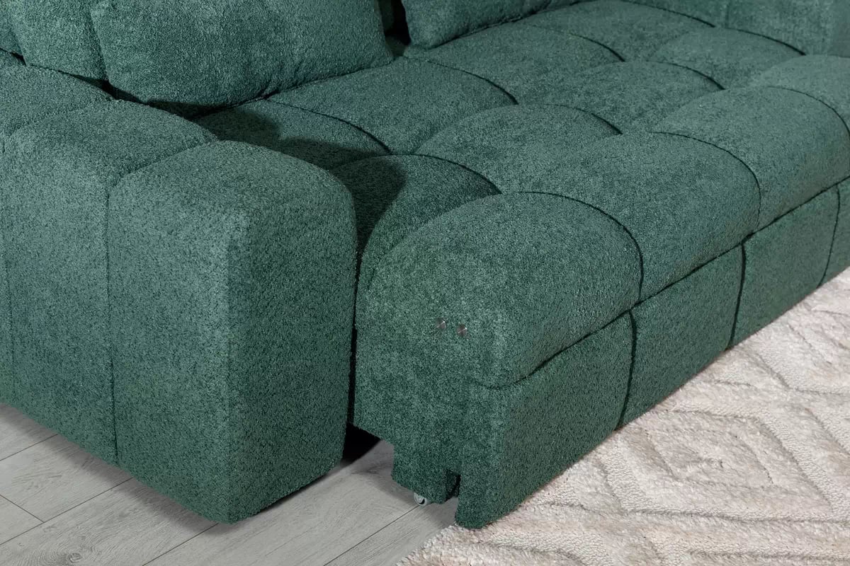 Elektrická trojmístná pohovka Magnelio III - zelená bouclé Catch Me 10 Pohovka třímístná z elektricky wysuwanym sedadlem Magnelio III - zielona boucel Catch Me 10