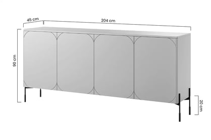 Komoda Sonatia 200 cm se dvěma skrytými zásuvkami - olivová Komoda čtyřdveřová z 2 ukrytymi zásuvkami Sonatia 200 cm - Oliva - Rozměry