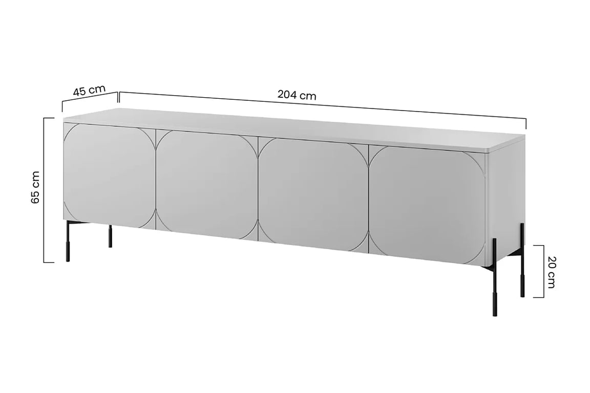 TV stolík Sonatia 200 cm s 2 ukrytými zásuvkami - burgundová TV skrinka štvordverová z 2 ukrytymi zásuvkami Sonatia 200 cm - burgund - Rozmery