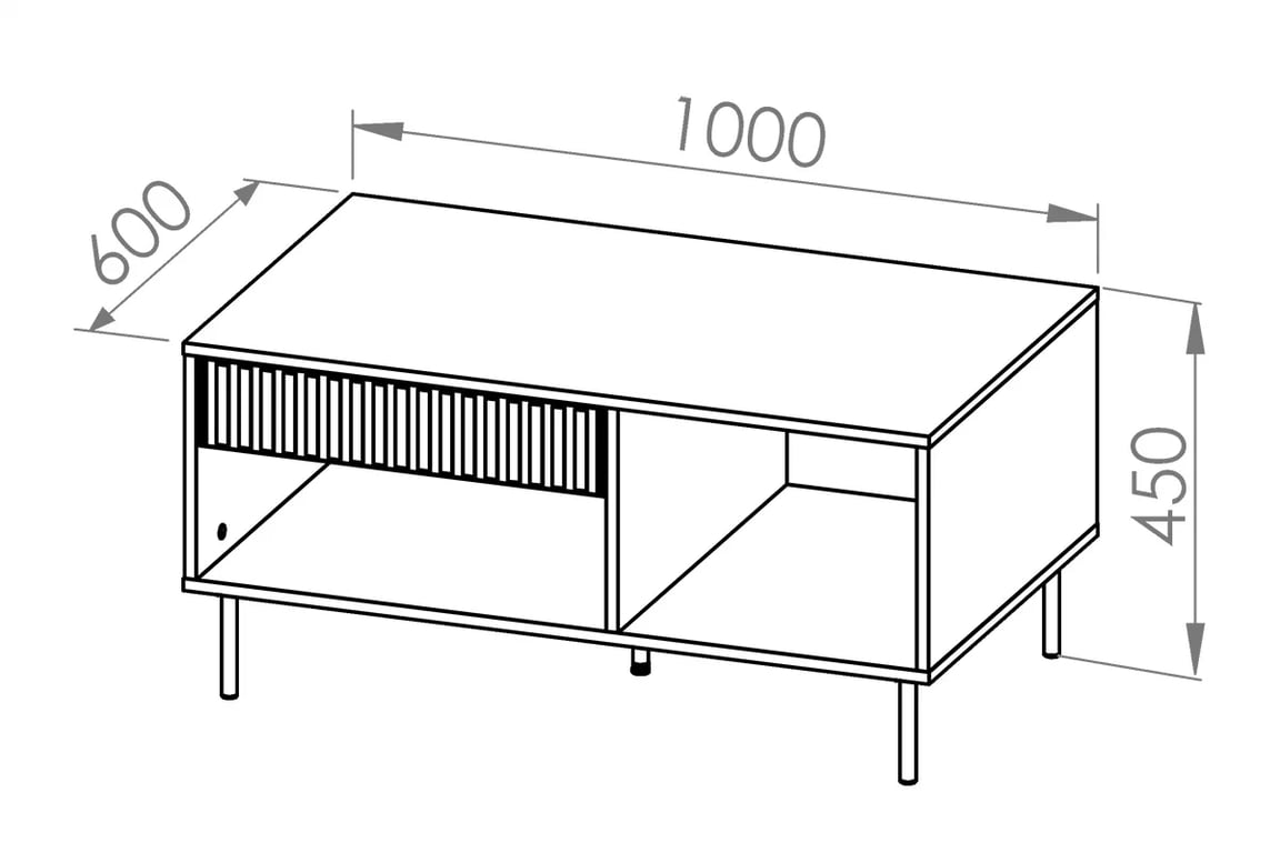 stolek kawowy Jamuzi 10 - 100x60 cm - kašmír / černá nozki konferenční stolek se zásuvkou Sophie 10 - kašmír / černé nožky - Rozměry