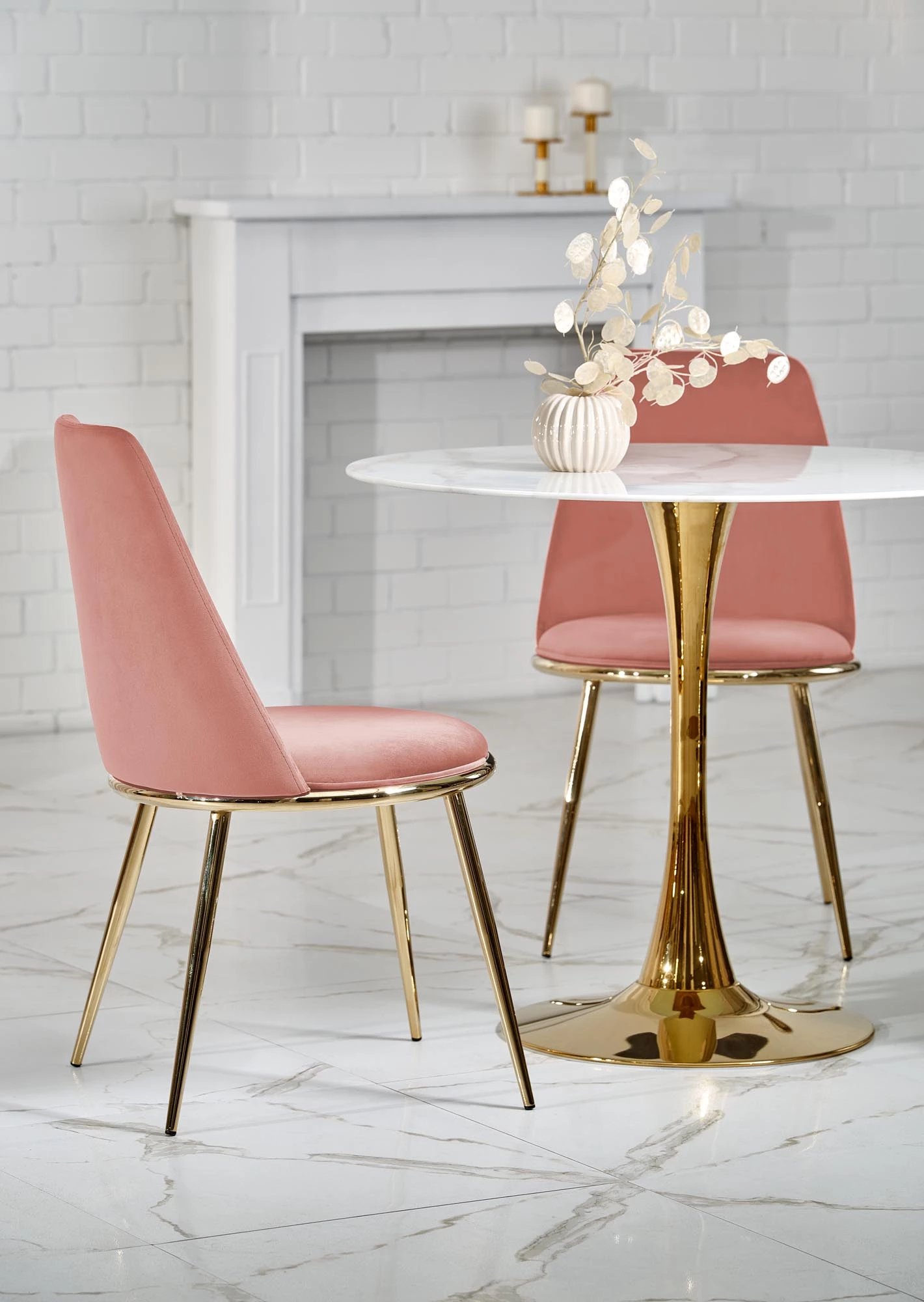 Okrúhly jedálenský stôl CASEMIRO 90 cm - biely mramor / zlatá Stôl casemiro - Biely mramor / zlaté