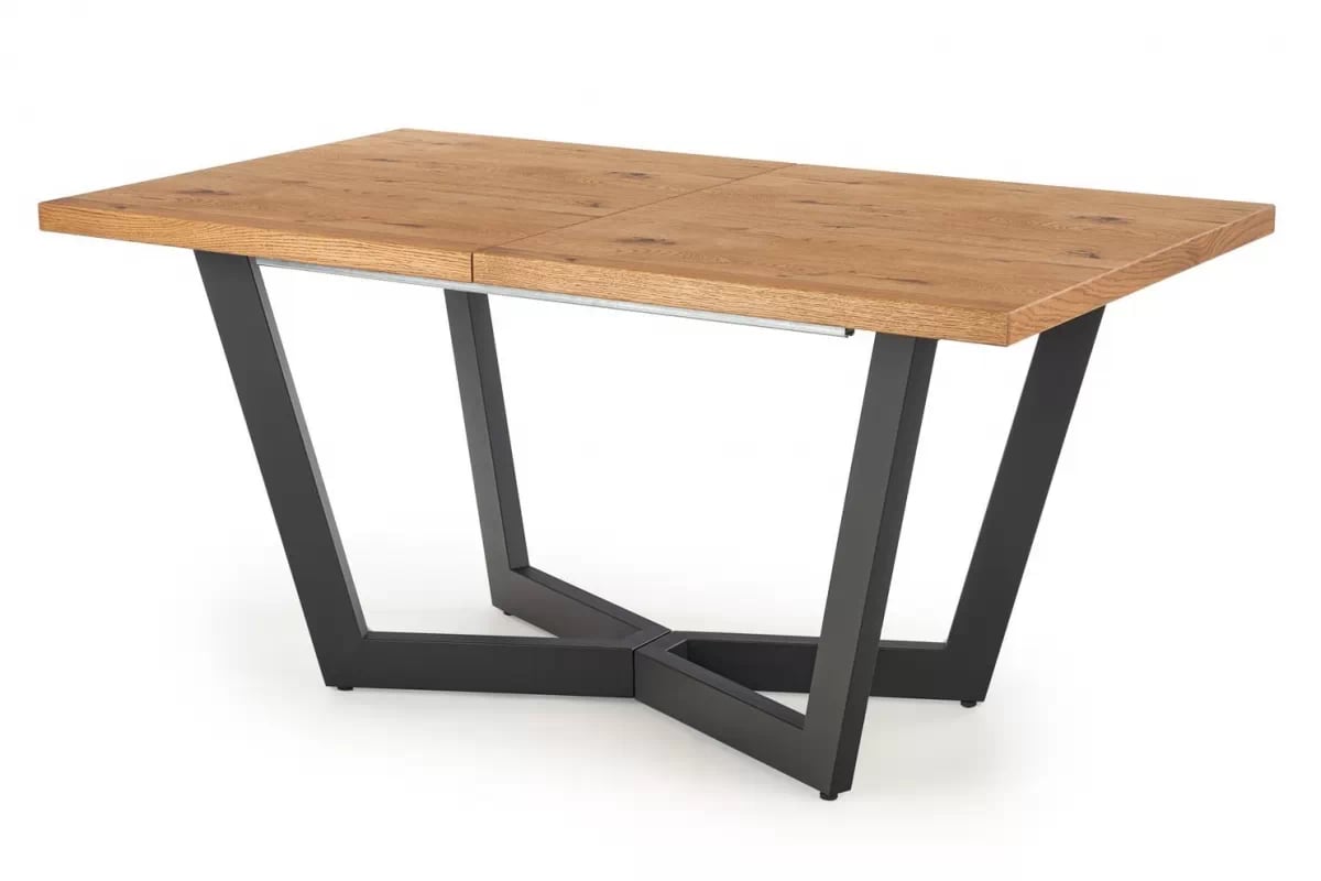 Rozkládací jídelní stůl Salvio 160-250x90 cm dřevěný - světlý dub / černá Stůl dřevo Massive 160-250x90 cm - světlý dub / černá