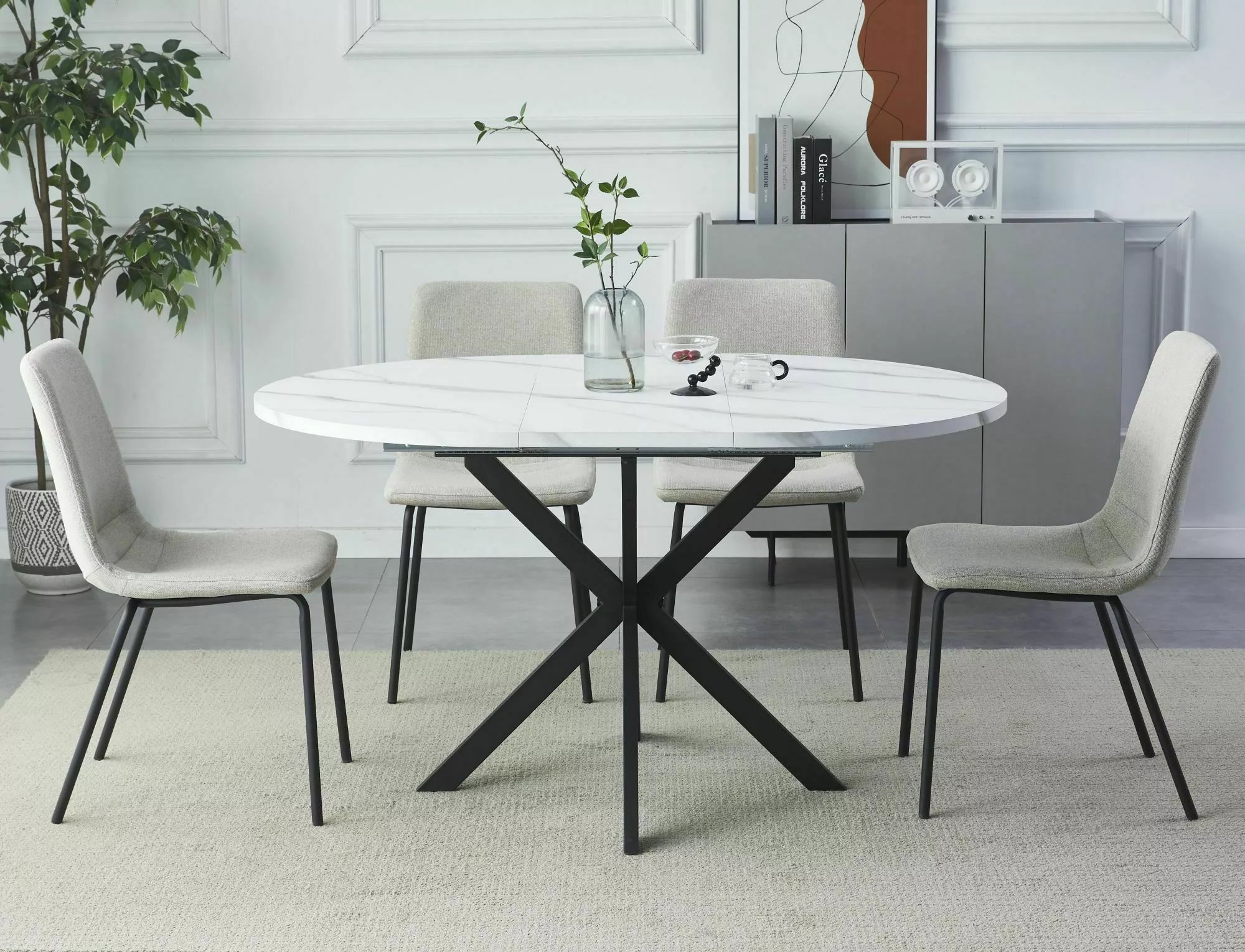 STOL GASTON BIALY mramorový efekt /Čierny MAT 100(135)X100 stOL gaston biaLy mramorový efekt /Čierny mat 100(135)x100