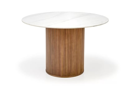 Okrúhly stôl Bruno 120 cm - biely mramor / orech