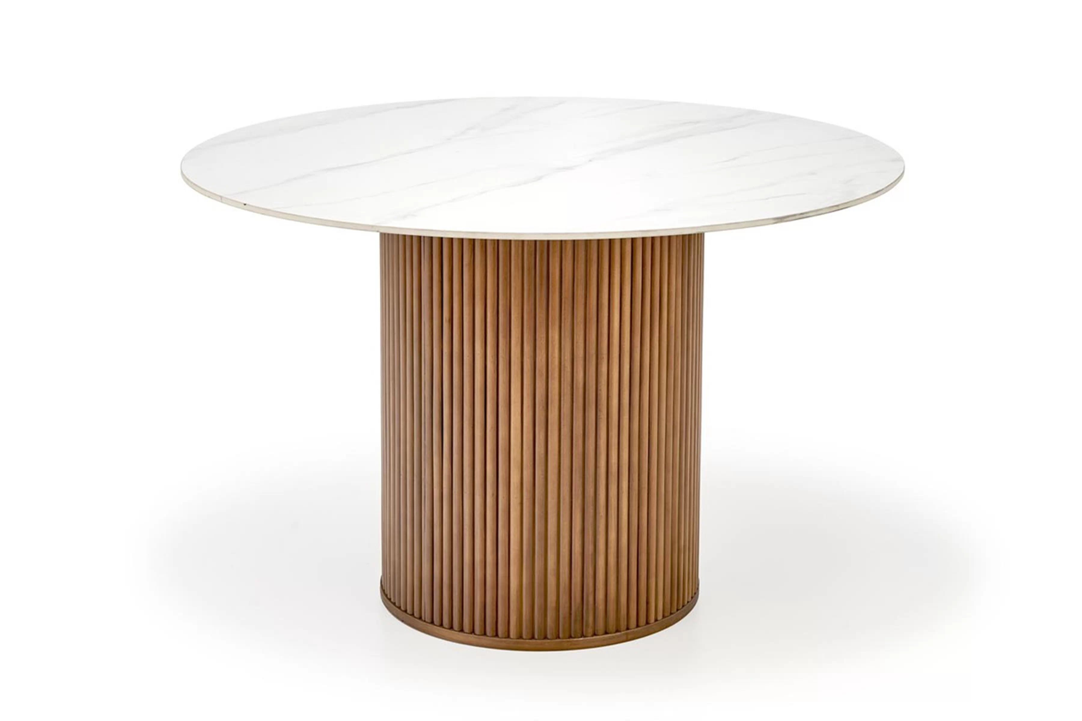 Okrúhly stôl Bruno 120 cm - biely mramor / orech Stôl okragly Bruno 120 cm - Biely mramor / Orech