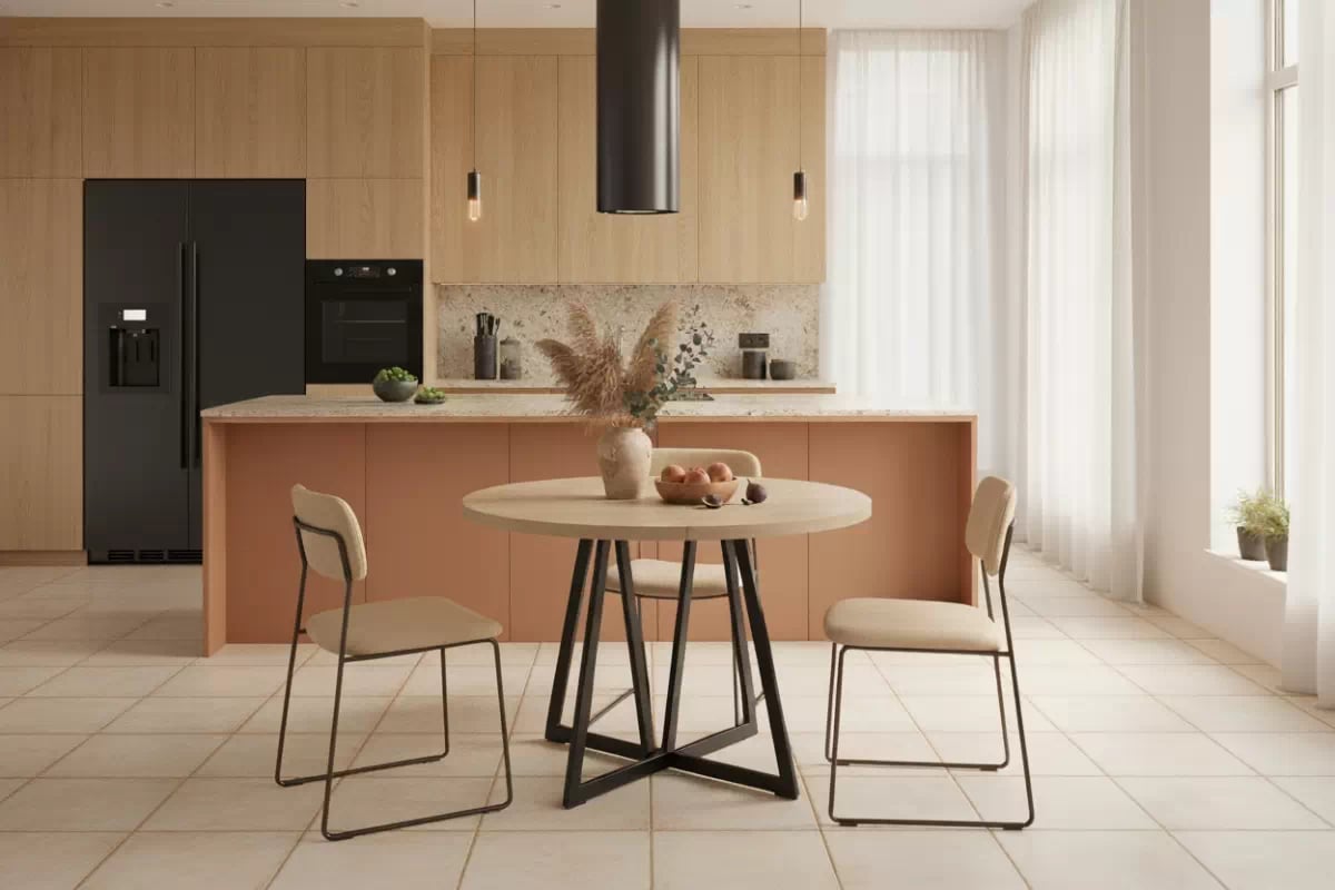 Okrúhly rozkladací stôl Cedrus 105/160 cm loftový - dub vinceza Stôl okragly Cedrus 105/160 cm loftowy rozkladany - Dub vinceza