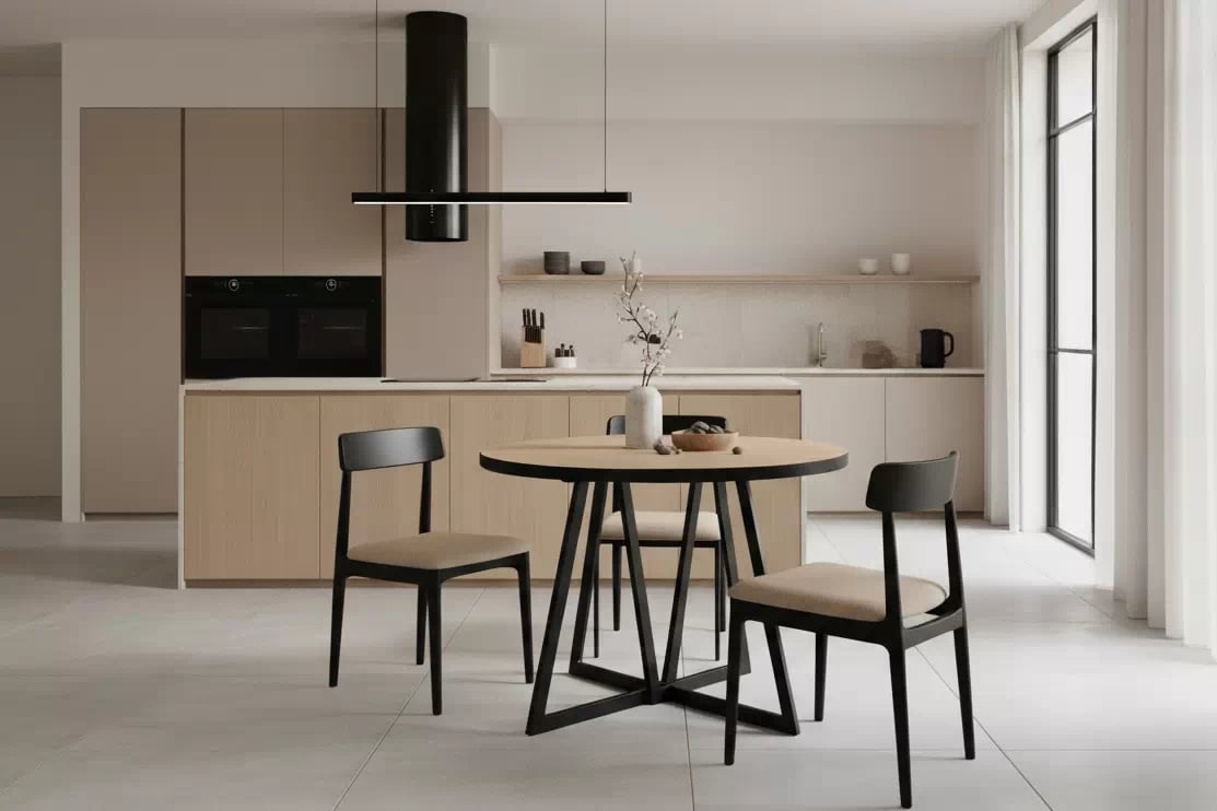 Rozkladací jedálenský stôl Cedrus Rozeta 95-150x95 cm - dub estana / čierna Stôl okragly Cedrus Rozeta 95/150 cm loftowy rozkladany - Dub estana / Čierny