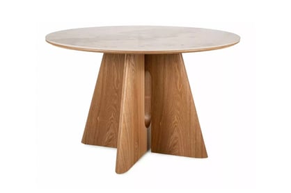 Okrúhly stôl Karvilo 120 cm - mramor / prírodný dub