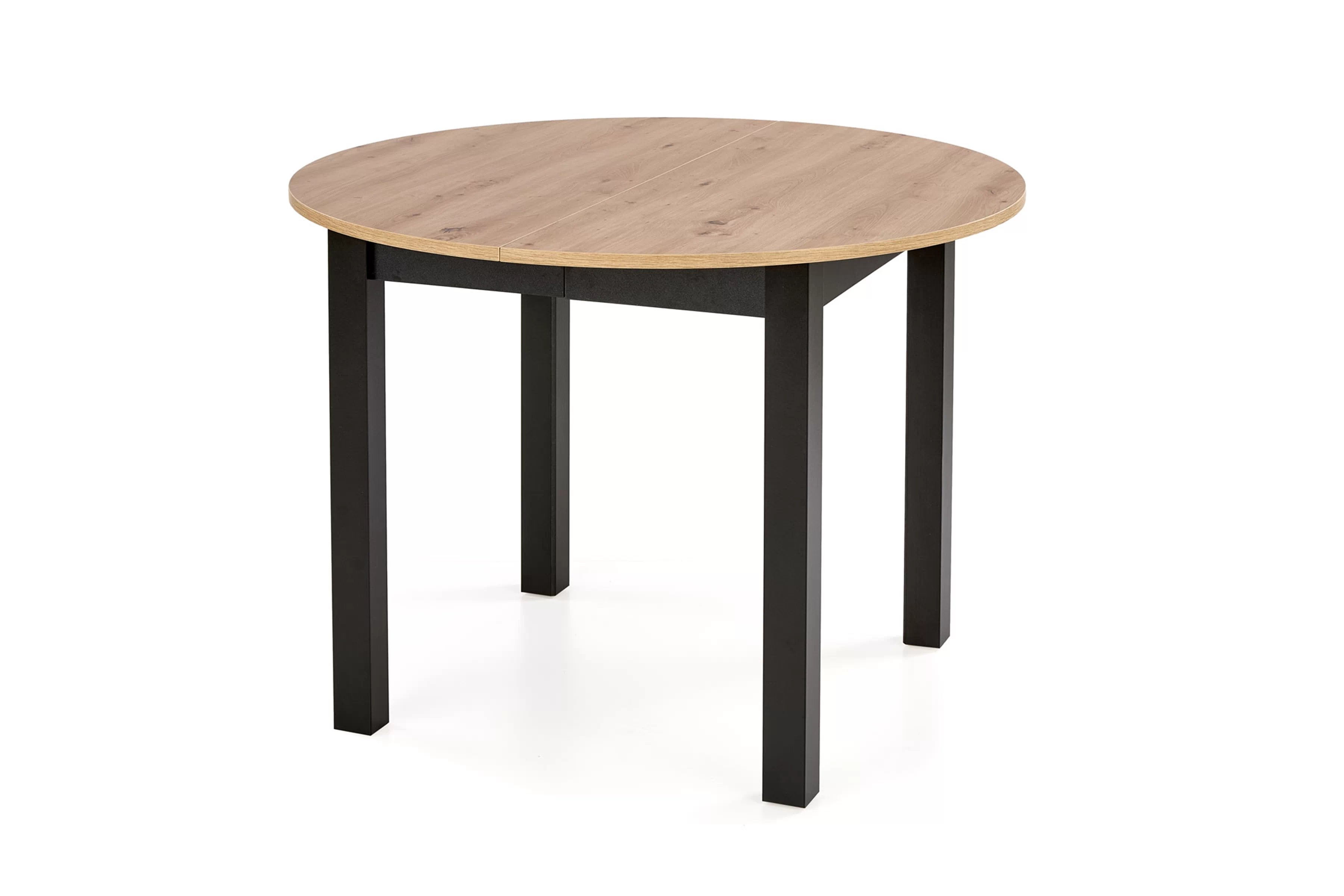 Okrúhly rozkladací stôl Neryt 102-142x102 cm - dub artisan / čierna Stôl okragly Neryt 102-142x102 cm rozkladany - Dub artisan / Čierny