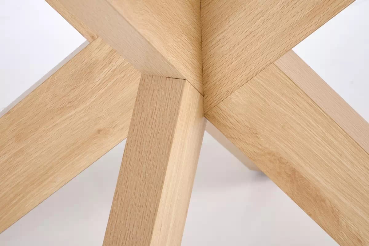 Jedálenský set Orleno okrúhly stôl + 4 stoličky Iverto - prírodný dub / béžová Stôl okragly Orleno s tromi tapicerowanymi krzeslami Iverto - Dub prírodné / béžový 