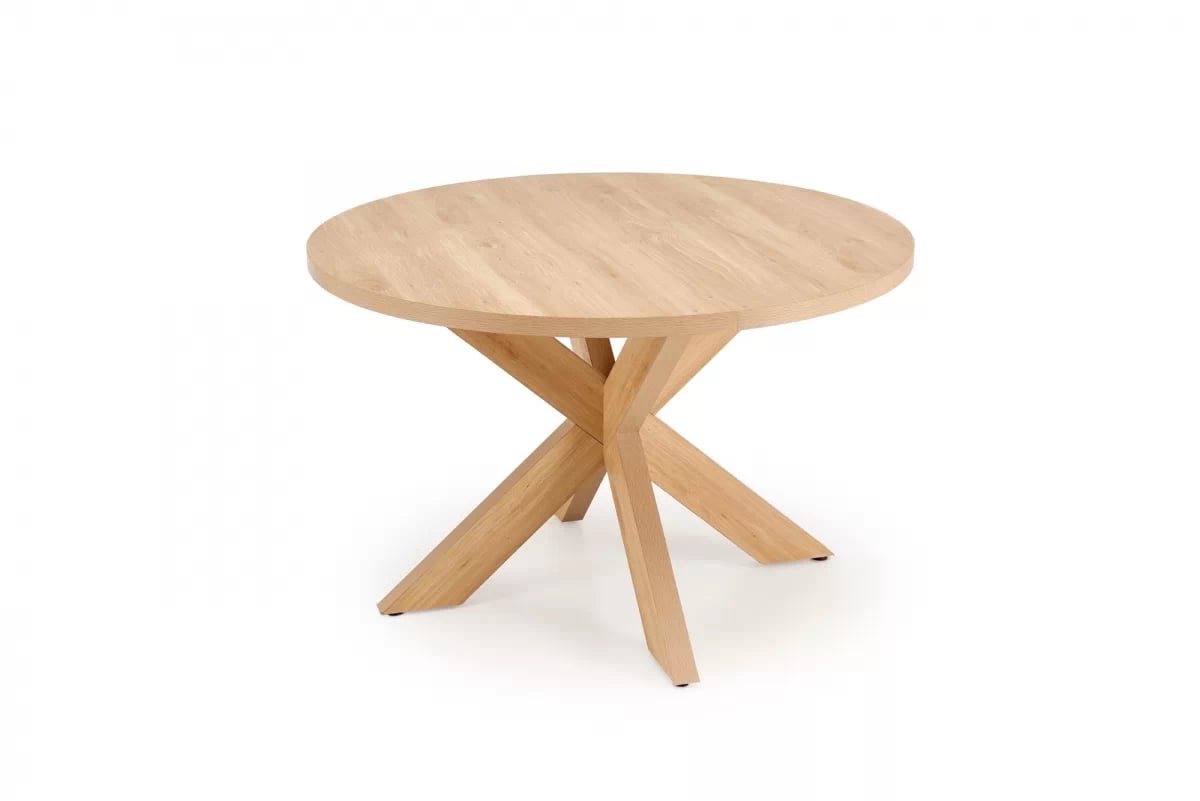 Jedálenský set Orleno okrúhly stôl + 4 stoličky Iverto - prírodný dub / béžová Stôl okragly Orleno s tromi tapicerowanymi krzeslami Iverto - Dub prírodné / béžový 