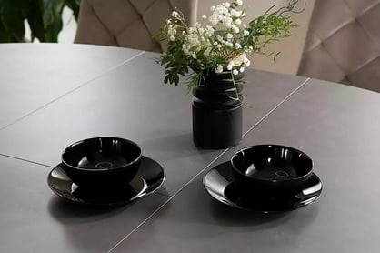 Okrúhly stôl Orlento 120-160x120 cm keramický rozkladací - tmavošedý / čierny Stôl okragly Orlento 120-160x120 cm ceramiczny rozkladany - tmavo šedý / čierny