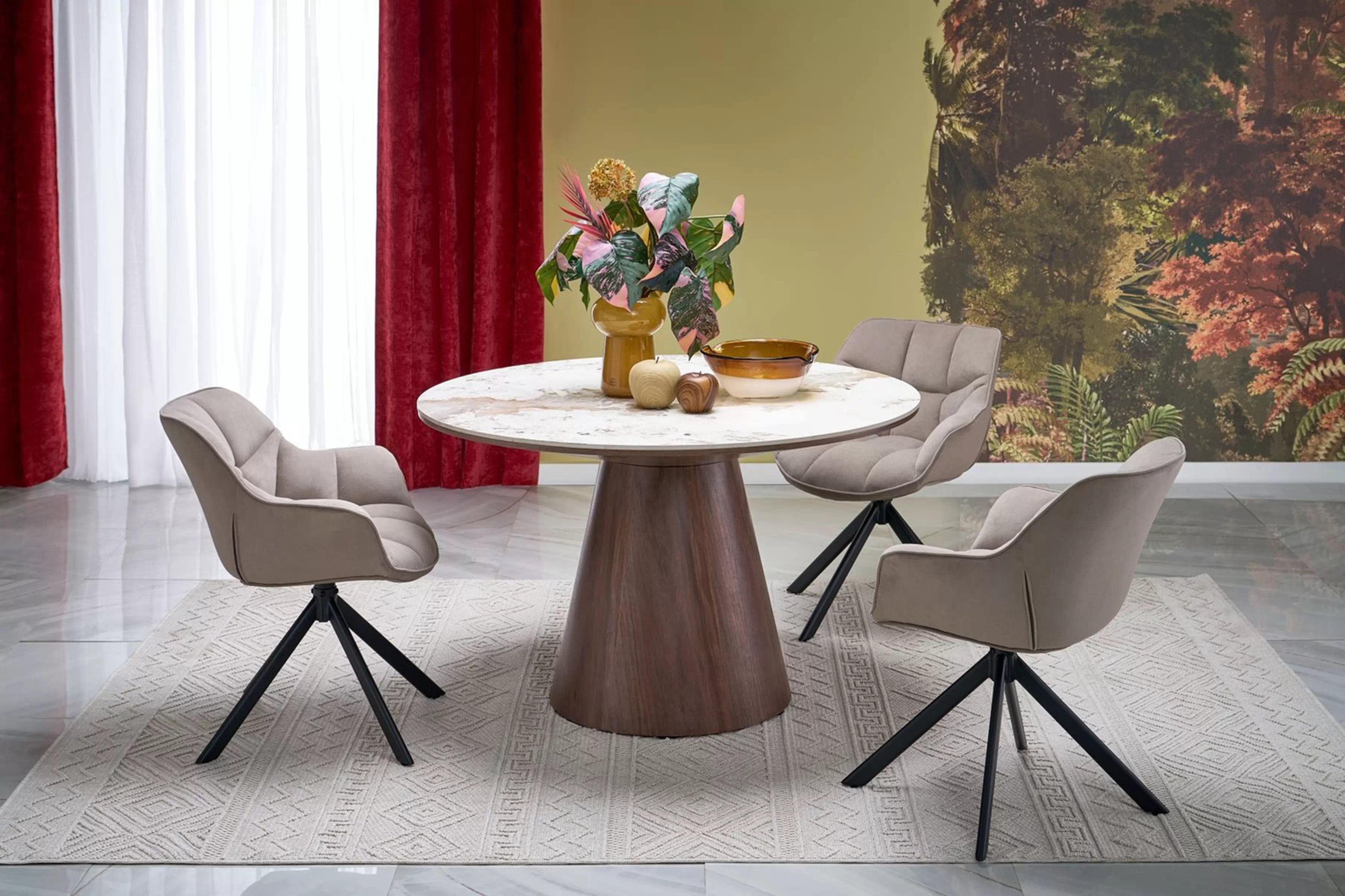 Okrúhly stôl Orvane 120 cm - béžový mramor / orech Stôl okragly Orvane 120 cm - béžový mramor / Orech 