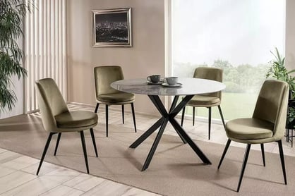 Okrúhly stôl Solmira 90 cm keramický - sivý mramor / čierne nohy Stôl okragly Solmira 90 cm ceramiczny - šedý mramor / čierny nožičky