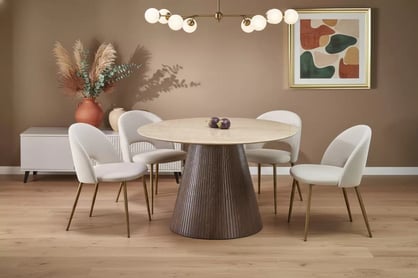 Okrúhly stôl Solvori 120 cm - travertín / orech Stôl okragly Solvori 120 cm - Travertín / Orech