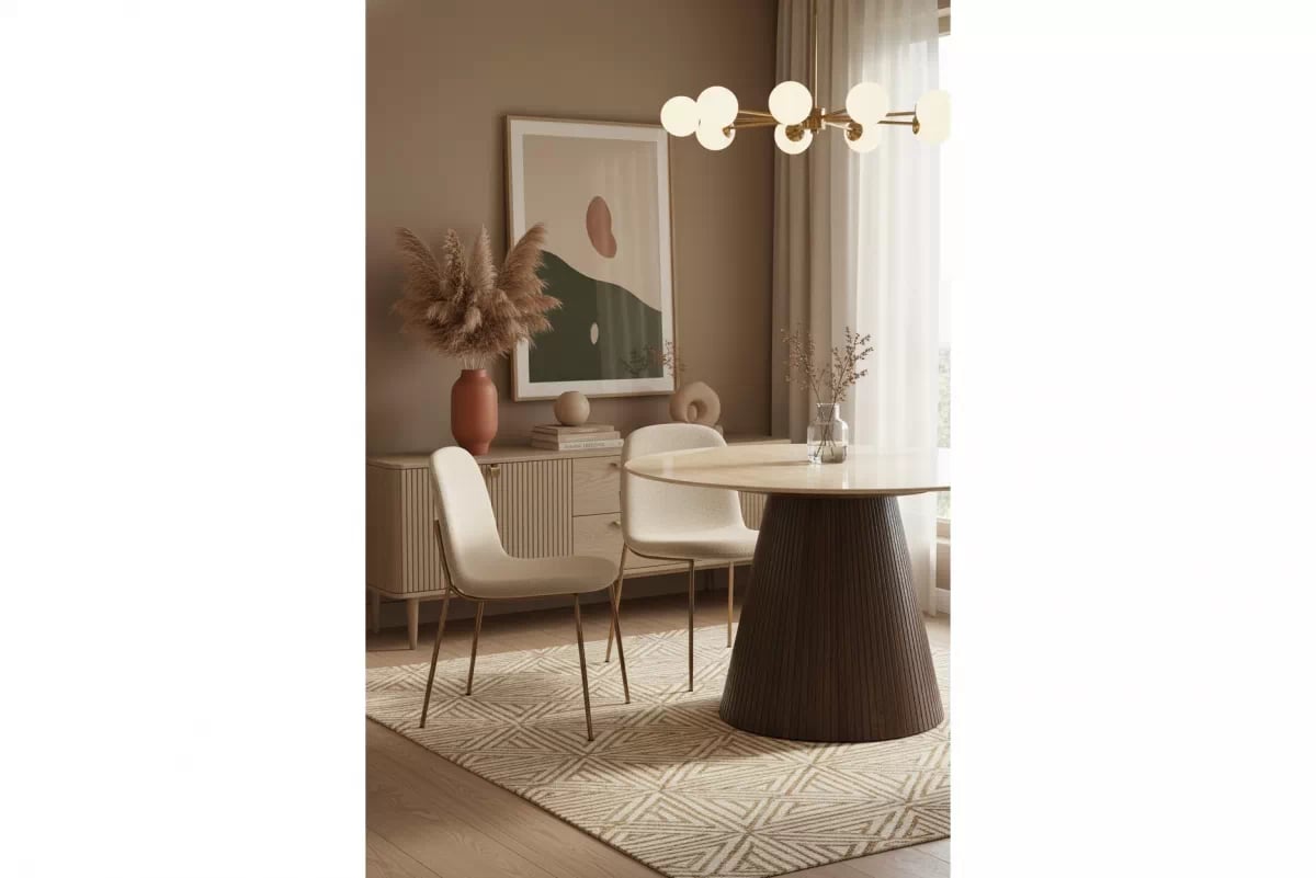 Okrúhly stôl Solvori 120 cm - travertín / orech Stôl okragly Solvori 120 cm - Travertín / Orech