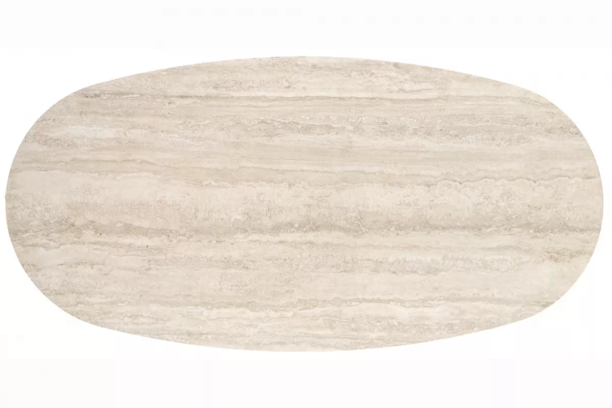 Oválny stôl Molven 200x100 cm - travertín mramor / čierny Stôl owalny Molven 200x100 cm - Travertín mramor / Čierny