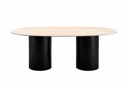 Oválny stôl Molven 200x100 cm - travertín mramor / čierny