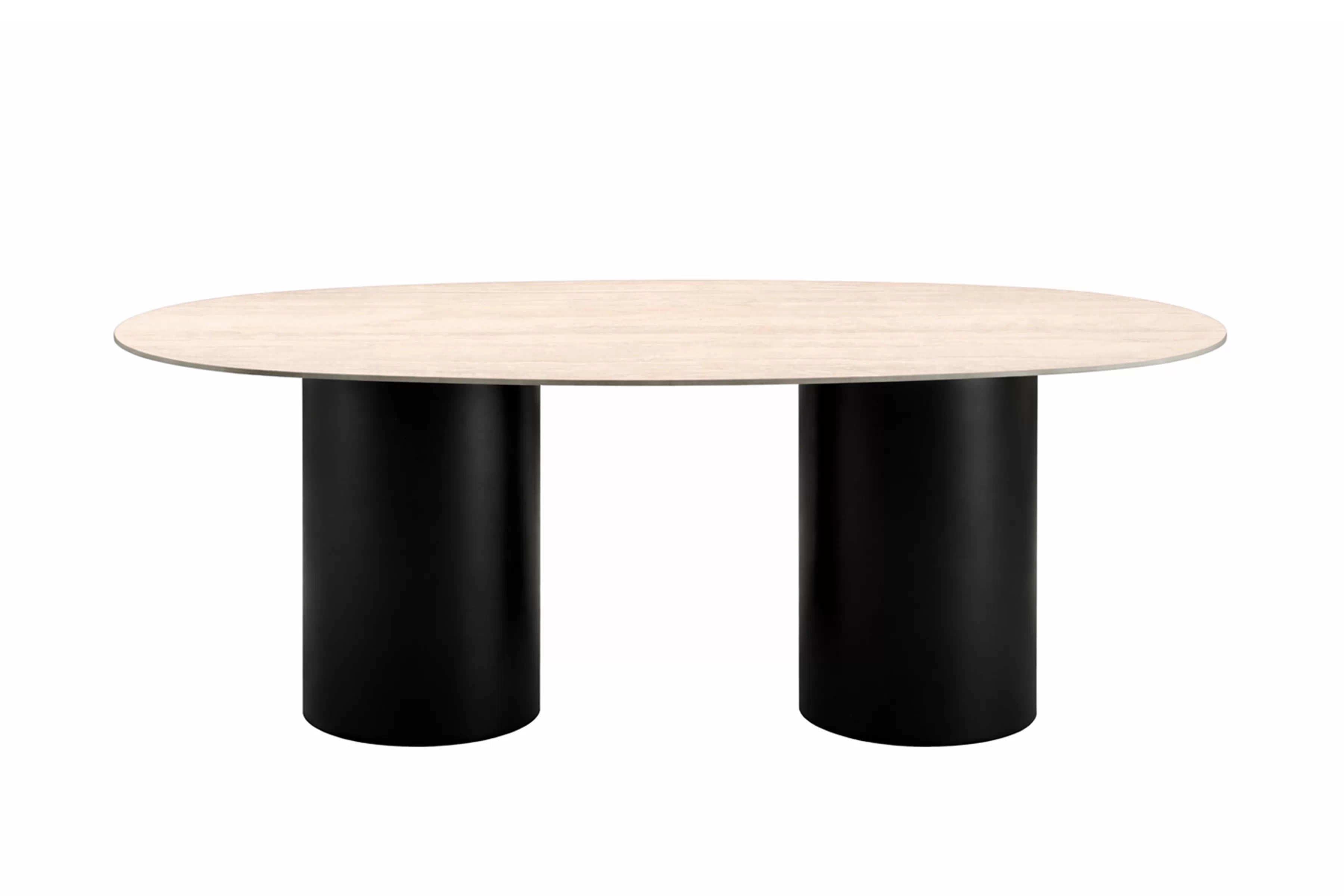 Oválny stôl Molven 200x100 cm - travertín mramor / čierny Stôl owalny Molven 200x100 cm - Travertín mramor / Čierny