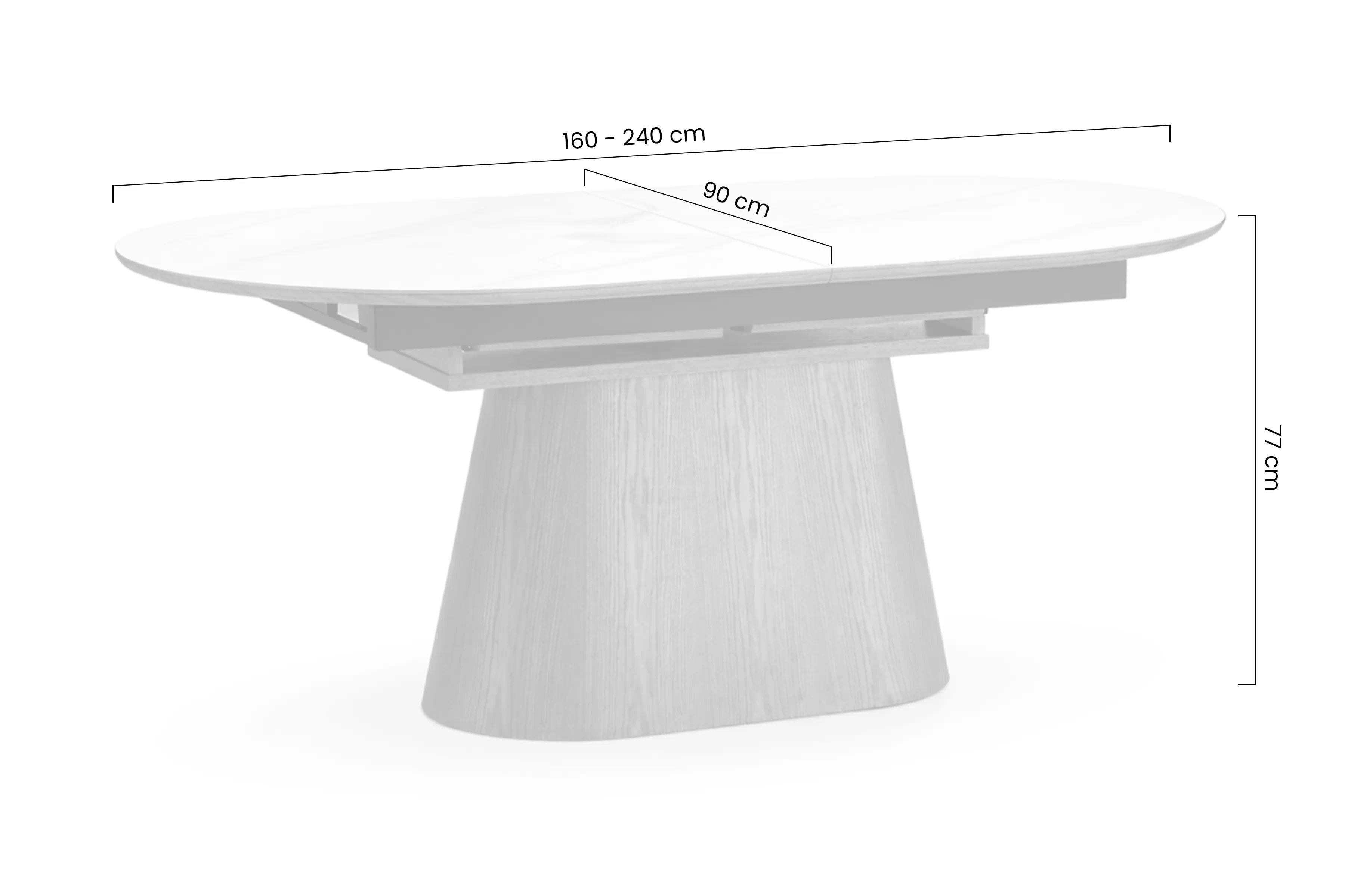 Biely oválny stôl Solvian 160-240x90 cm rozkladací - biely mramor / dub Stôl owalny Solvian 160-240x90 cm rozkladany - Biely mramor / Dub