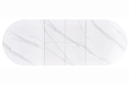 Biely oválny stôl Solvian 160-240x90 cm rozkladací - biely mramor / dub Stôl owalny Solvian 160-240x90 cm rozkladany - Biely mramor / Dub