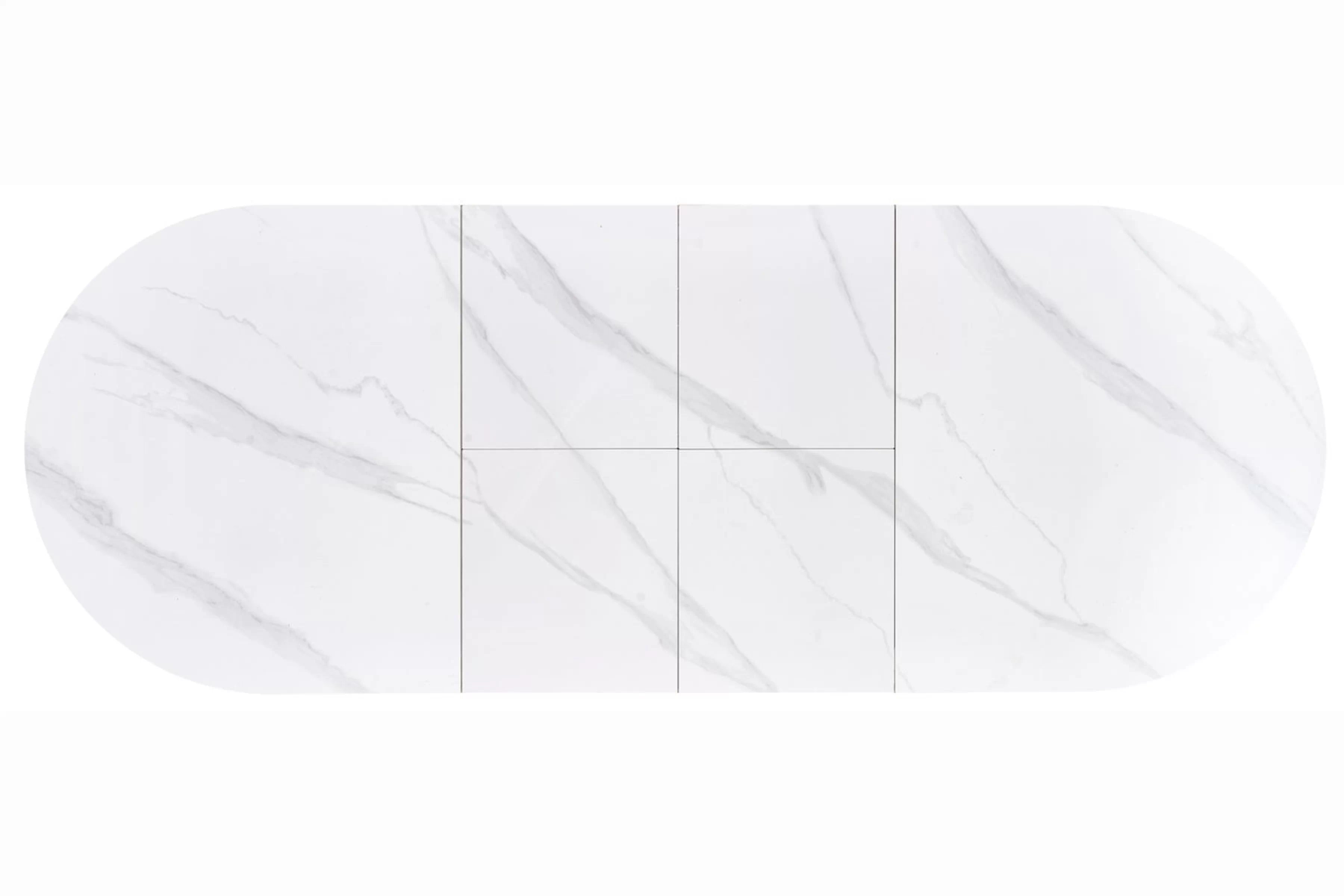 Biely oválny stôl Solvian 160-240x90 cm rozkladací - biely mramor / dub Stôl owalny Solvian 160-240x90 cm rozkladany - Biely mramor / Dub