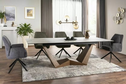 Biely rozkladací stôl Naxira 200-250x98 cm - mramor / orech Stôl prostokatny Naxira 200-250x98 cm rozkladany - Biely mramor / Orech 