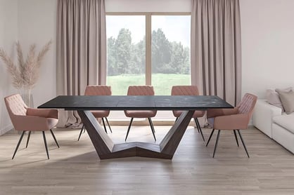 Rozkladací obdĺžnikový stôl Naxira 200-250x98 cm - čierny mramor / orech Stôl prostokatny Naxira 200-250x98 cm rozkladany - Čierny mramor / Orech 