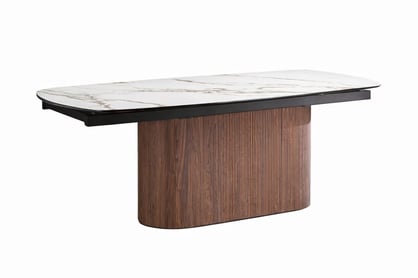 Biely rozkladací stôl Virex 200-300x100 cm - mramor a orech