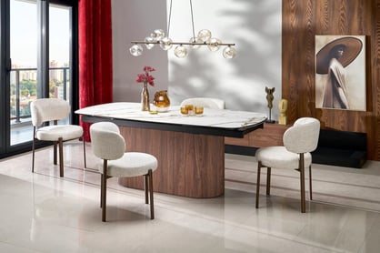 Biely rozkladací stôl Virex 200-300x100 cm - mramor a orech Stôl prostokatny Virex 200-300x100 cm rozkladany - Biely mramor / Orech