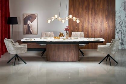 Biely rozkladací stôl Virex 200-300x100 cm - mramor a orech Stôl prostokatny Virex 200-300x100 cm rozkladany - Biely mramor / Orech