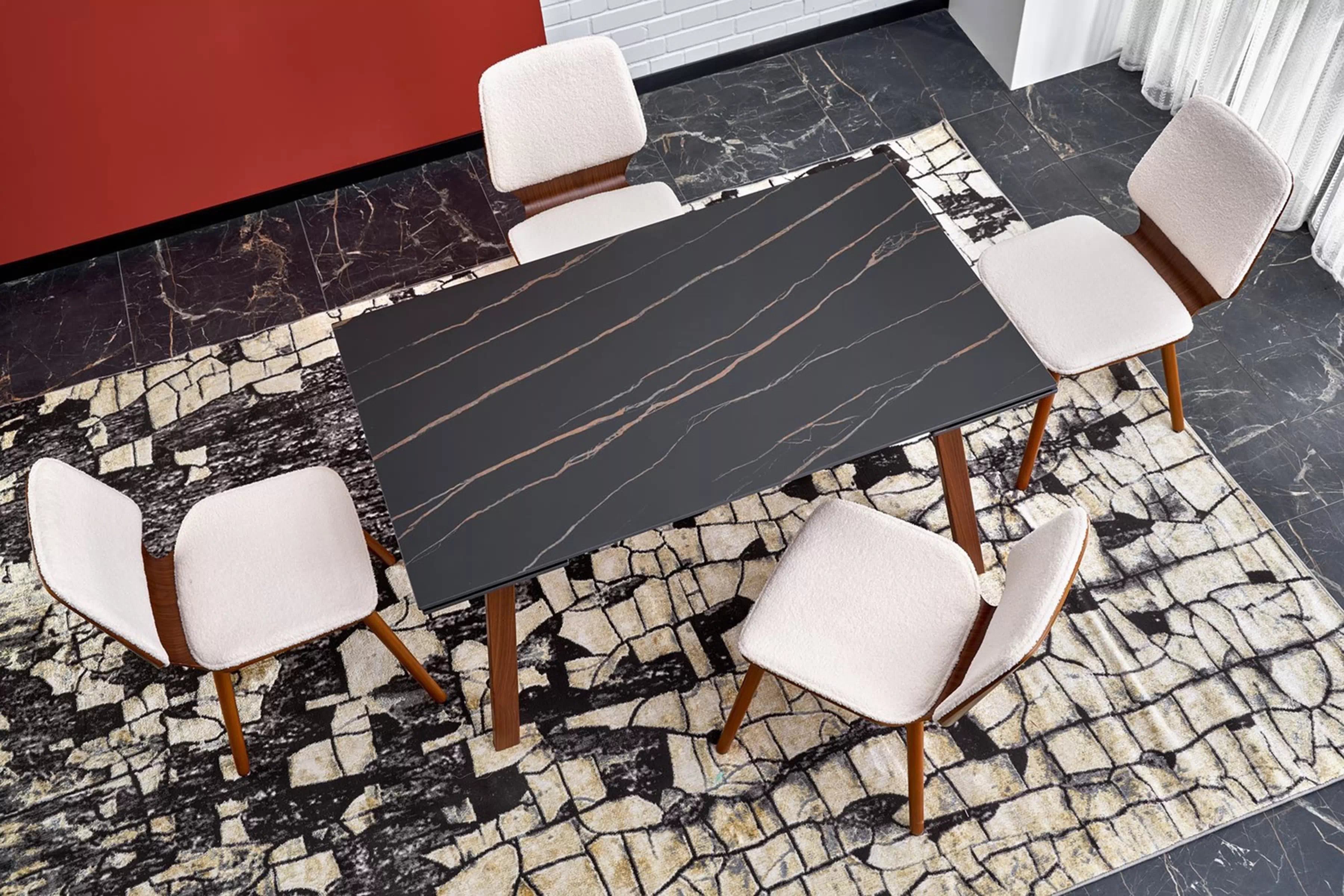 Rozkladací obdĺžnikový stôl Zantara 140-200x82 cm - čierny mramor / orech Stôl prostokatny Zantara 140-200x82 cm rozkladany - Čierny mramor / Orech