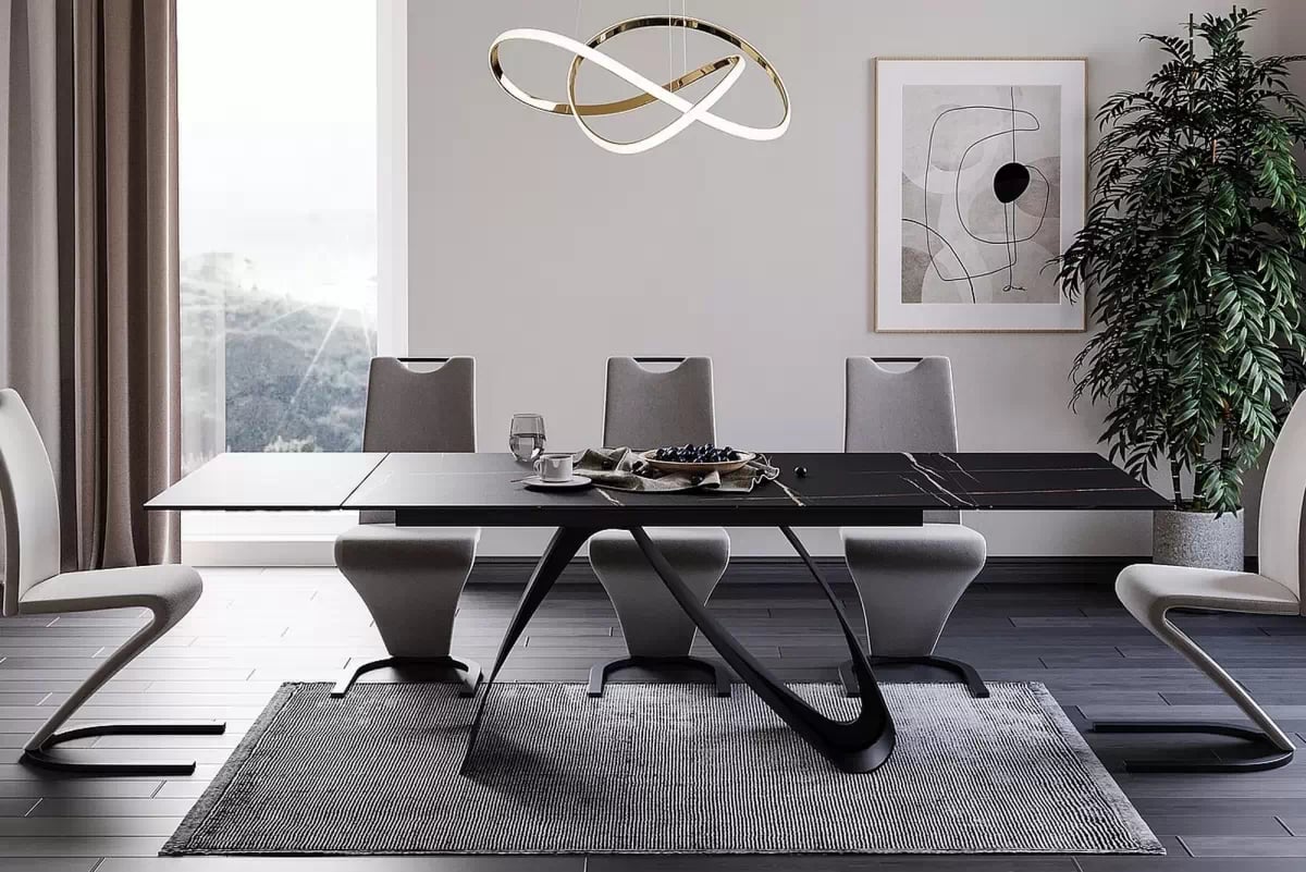 Rozkladací stôl Aleniro 160-240x90 cm - čierny mramor / čierny Stôl rozkladany Aleniro 160-240x90 cm - Čierny mramor / Čierny