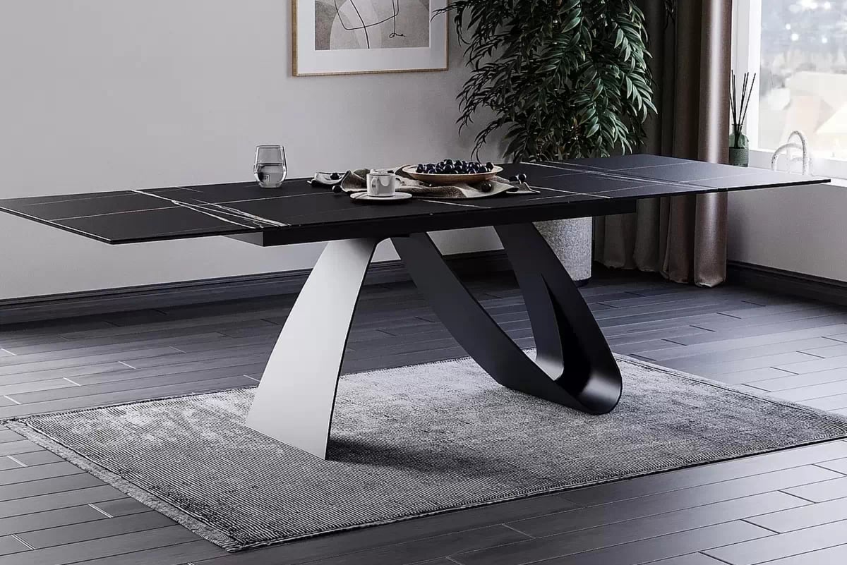 Rozkladací stôl Aleniro 160-240x90 cm - čierny mramor / čierny Stôl rozkladany Aleniro 160-240x90 cm - Čierny mramor / Čierny