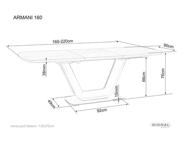 Rozkládací jídelní stůl Armani 160(220)x90 cm - bílá keramika / černý mat s mramorovým efektem Stůl rozkladany armani 160-220x90 cm - bílá mramorový efekt / černá mat