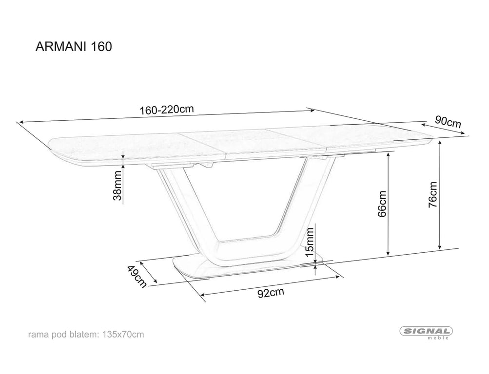 Rozkládací jídelní stůl Armani 160(220)x90 cm - bílá keramika / černý mat s mramorovým efektem Stůl rozkladany armani 160-220x90 cm - bílá mramorový efekt / černá mat